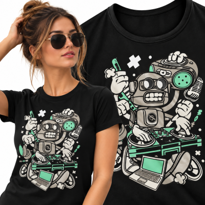 KOSZULKA DAMSKA  ANIMOWANA DJ ROBOT